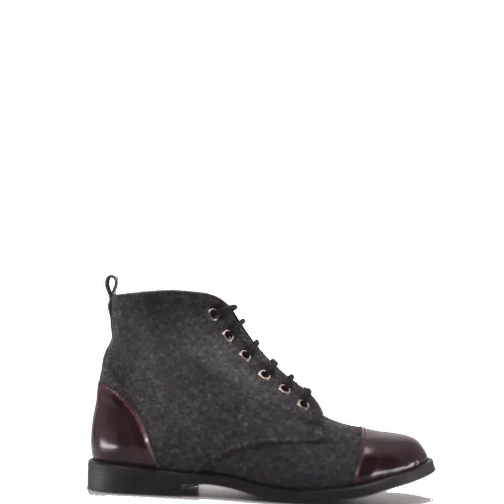 BluBlonc Gray Wool and Burgundy Captoe Bootie Best