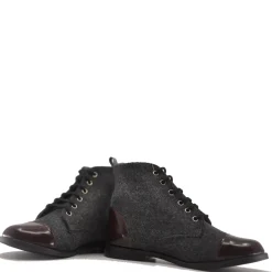 BluBlonc Gray Wool and Burgundy Captoe Bootie Best