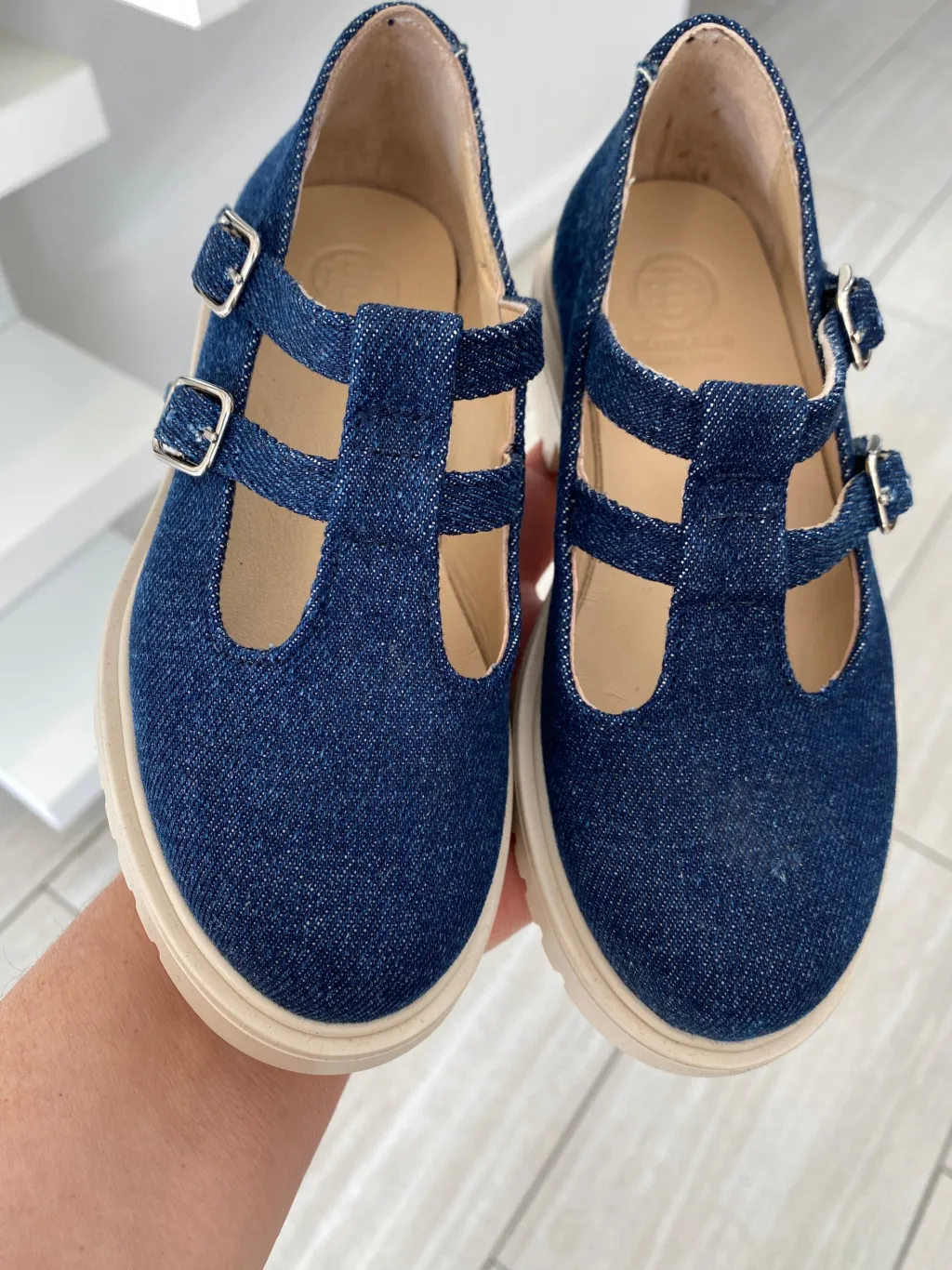 BluBlonc Jean Double Strap Chunky Mary Jane Fashion