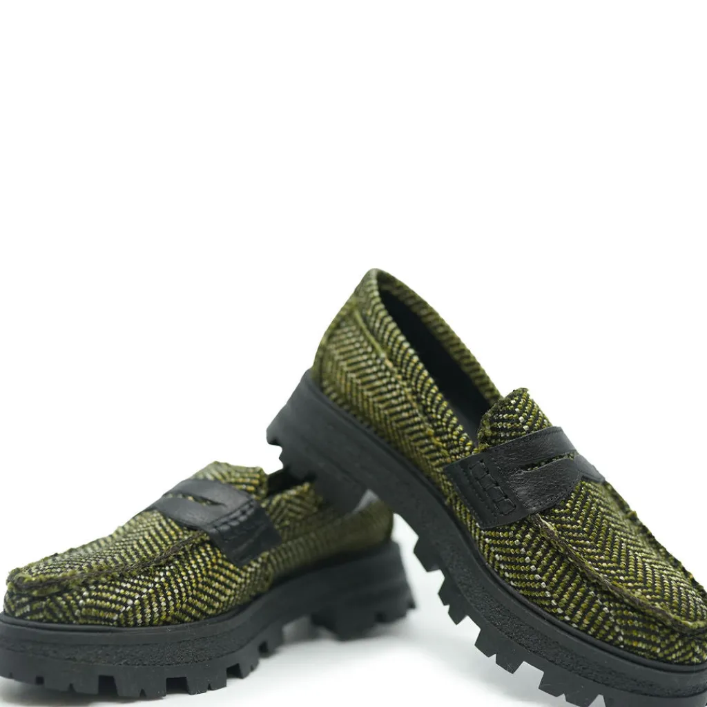 BluBlonc Khaki Tweed Chunky Loafer New