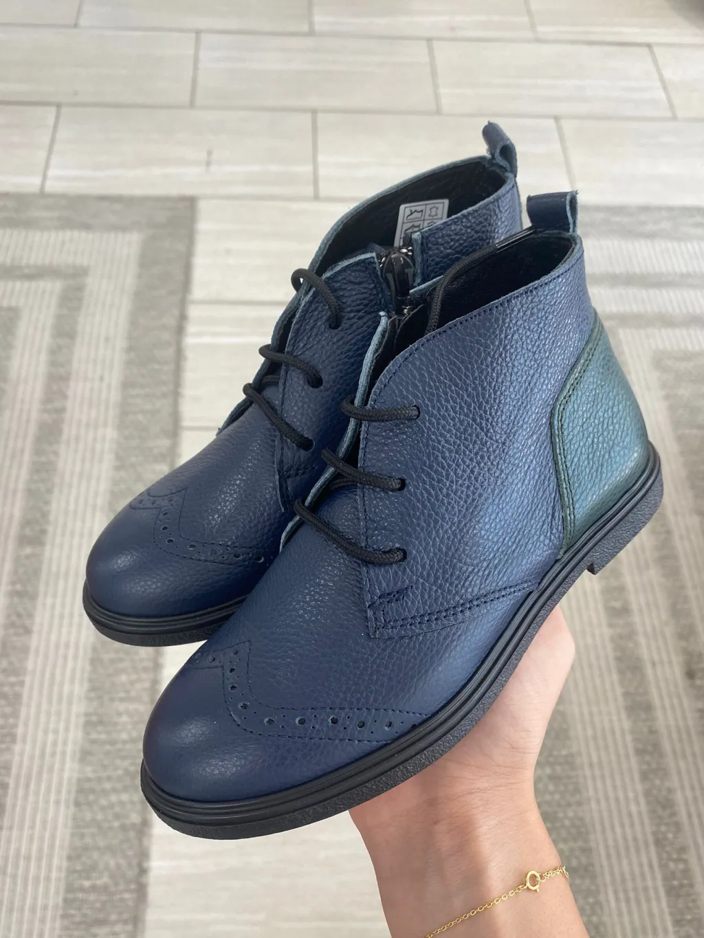 BluBlonc Navy and Green Wingtip Bootie Best