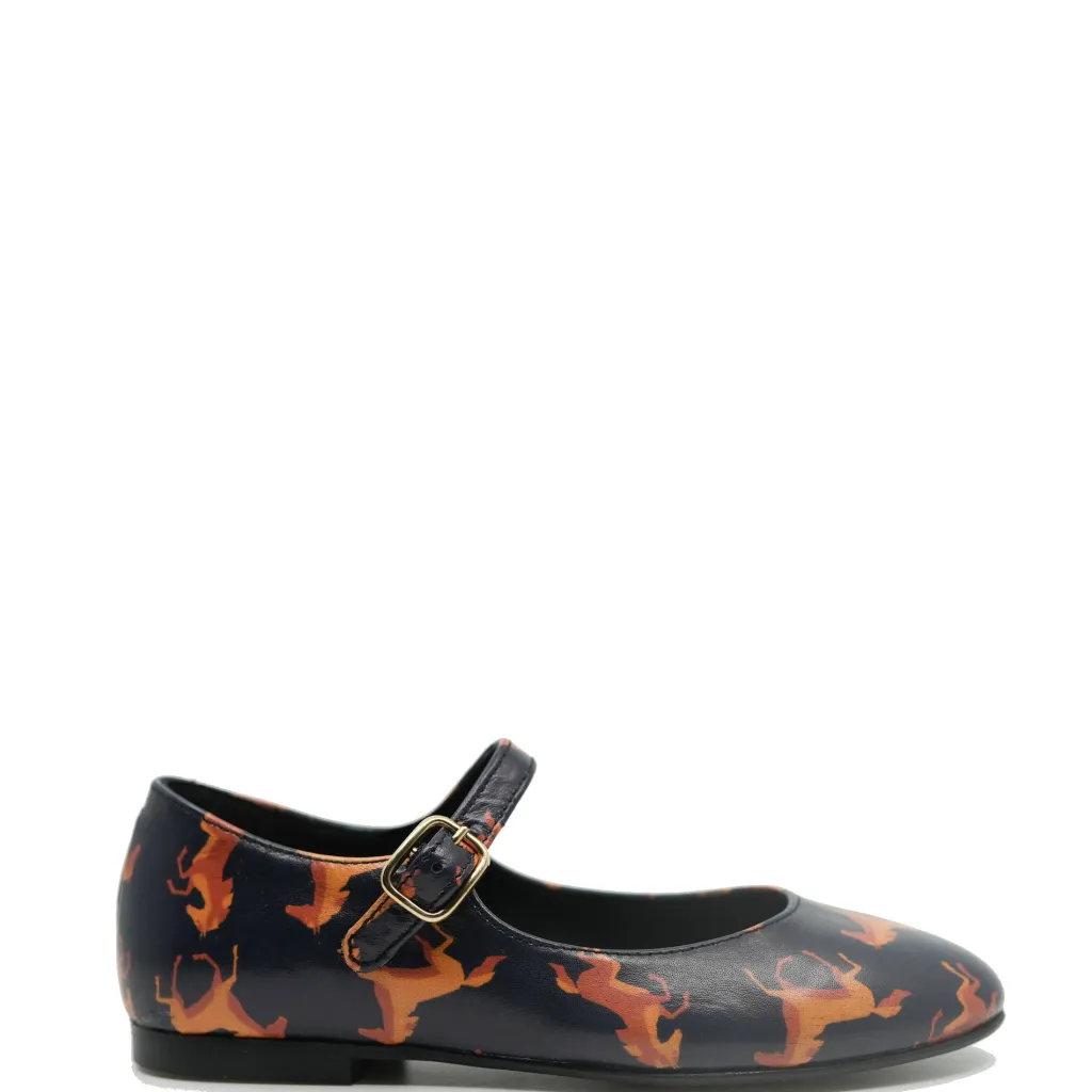 BluBlonc Navy Horse Printed Mary Jane New