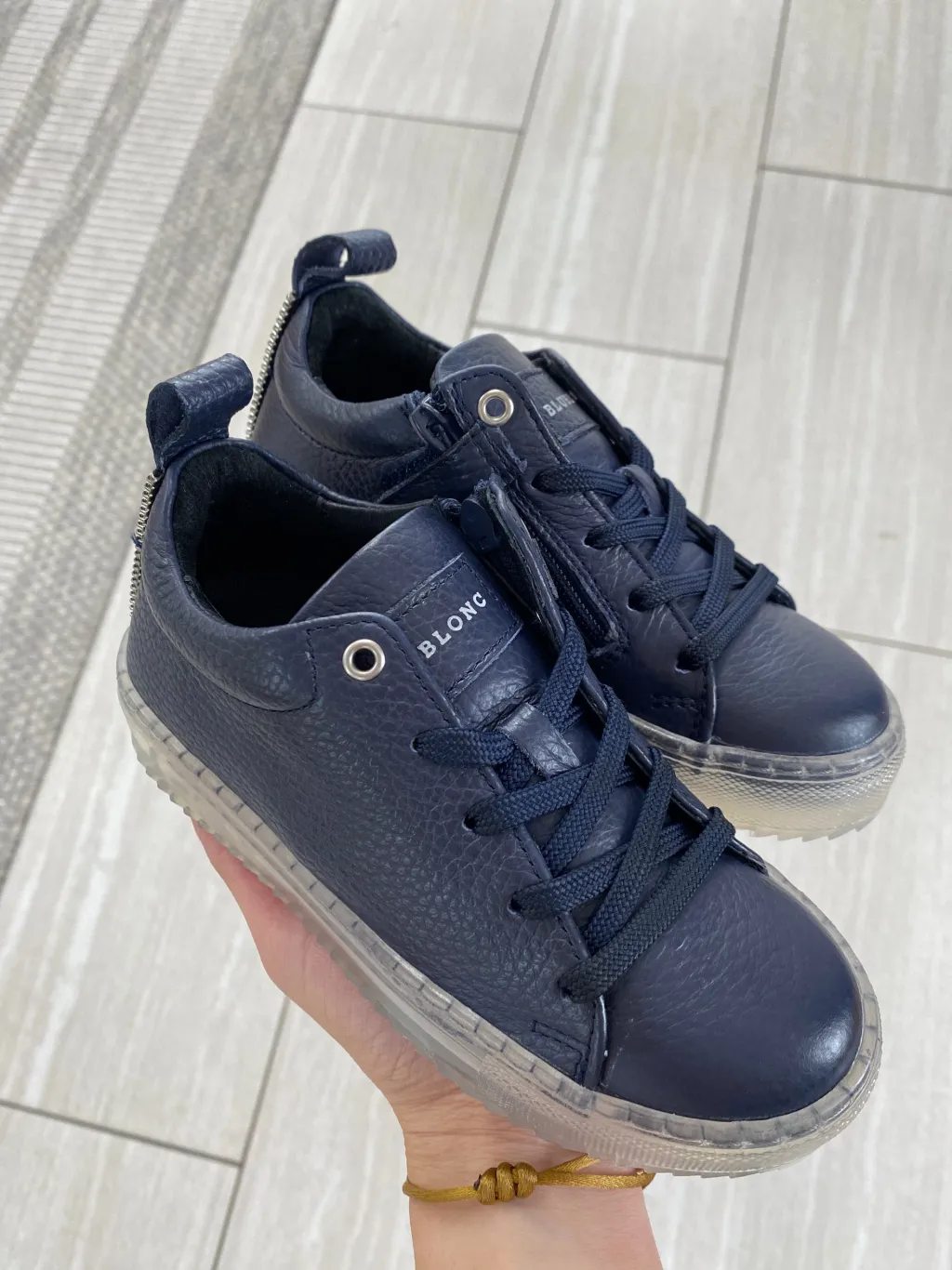 BluBlonc Navy Pebbled Clear Sole Zipper Sneaker Clearance