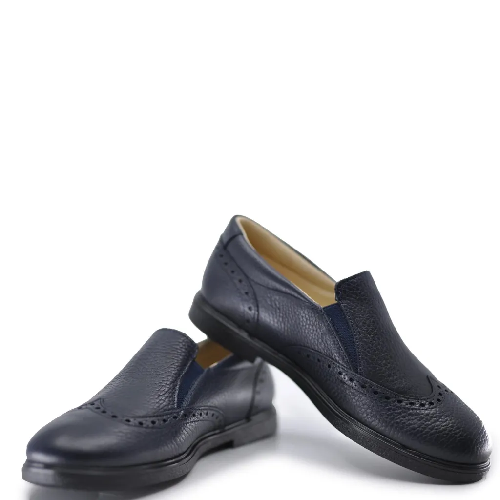 BluBlonc Navy Pebbled Wingtip Dress Shoe Discount
