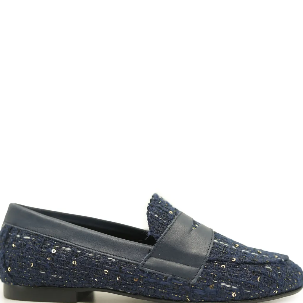 BluBlonc Navy Tweed Penny Loafer Clearance