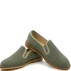BluBlonc Olive Linen Smoking Loafer Online