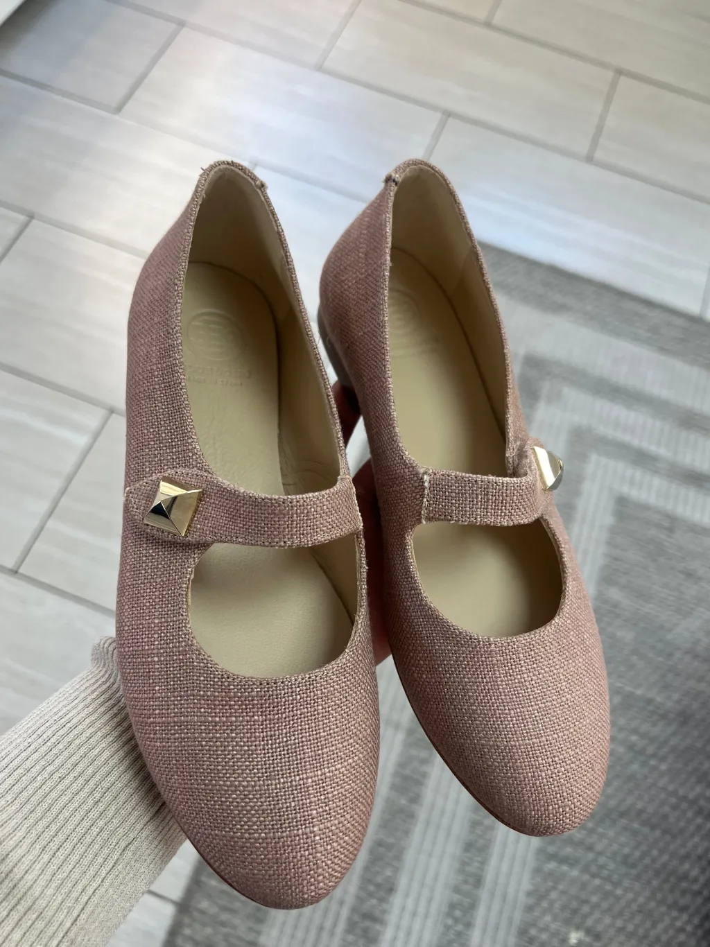BluBlonc Pink Linen Stud Mary Jane Clearance