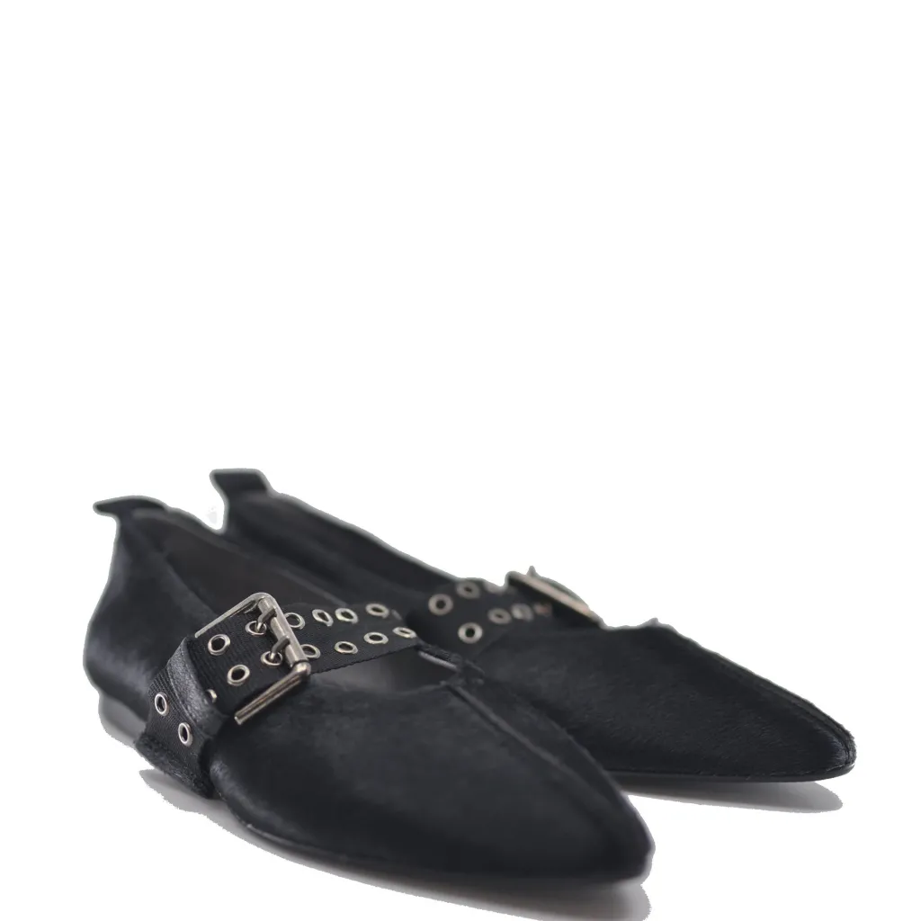 BluBlonc Pony Hair Pointed Buckle Flat Clearance