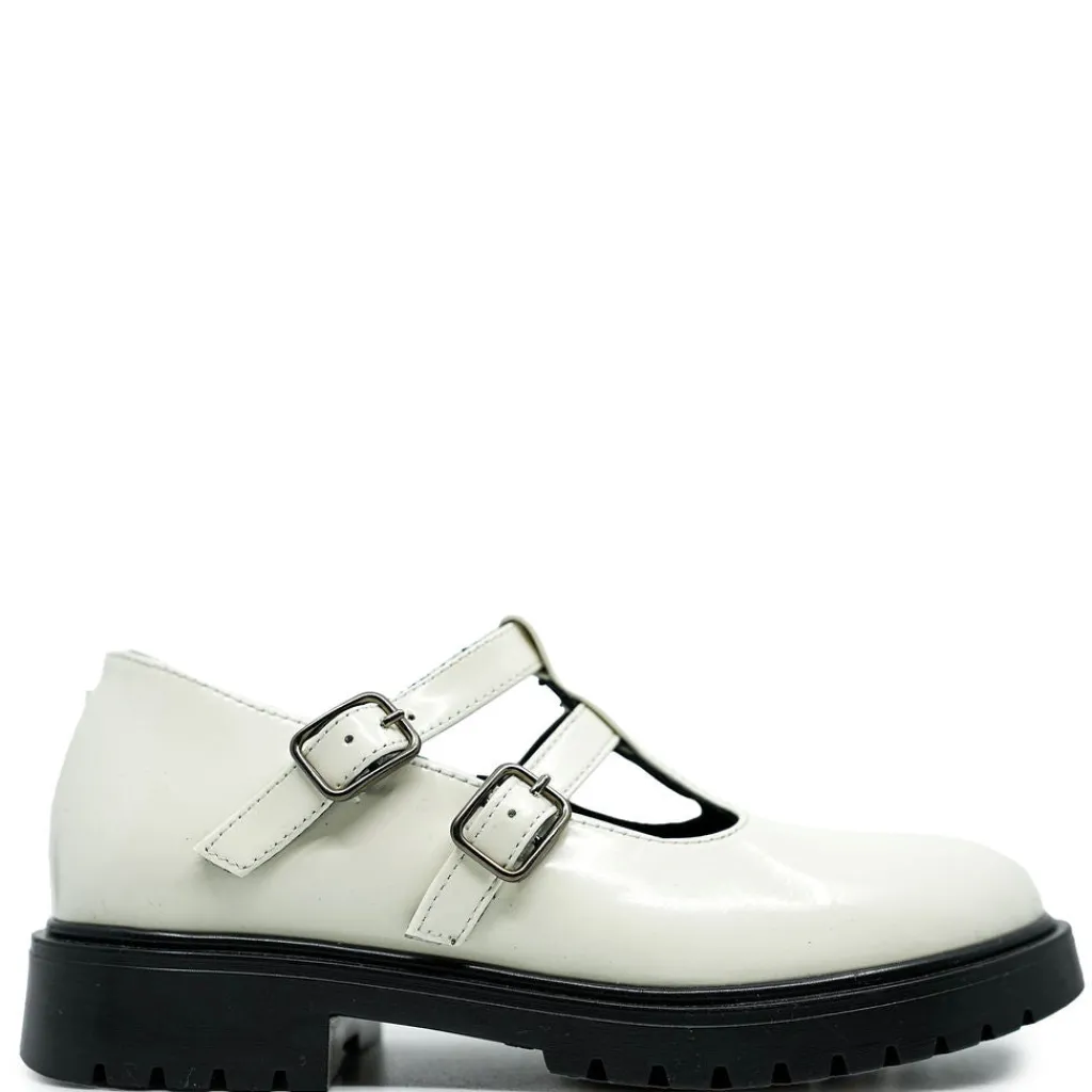 BluBlonc White Florentic Double T Strap Chunky Loafer Fashion
