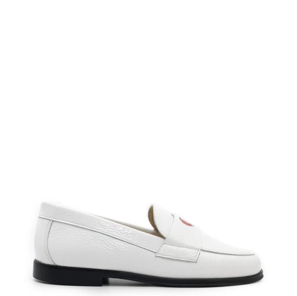 BluBlonc White Patent Heart Loafer Fashion