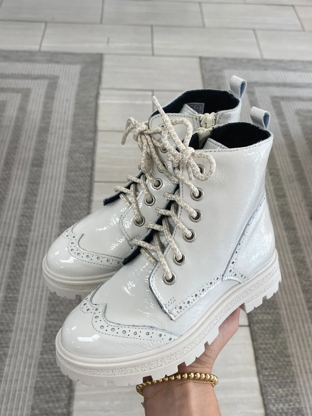 BluBlonc Winter White Patent Wingtip Bootie Best