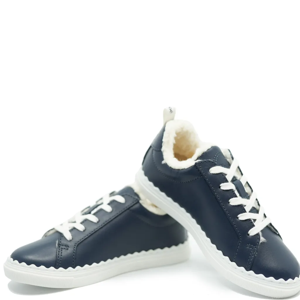Chloe Navy Shearling Sneaker Hot