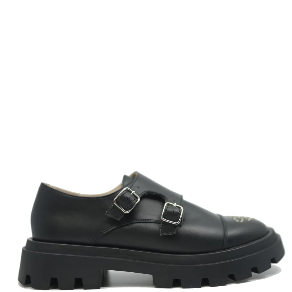 Confetti Black Double Monk Studded Chunky Loafer Outlet