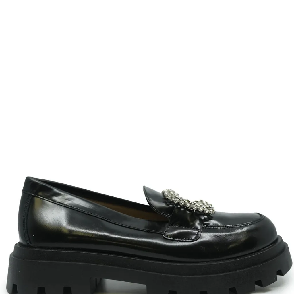 Confetti Black Leather Embellished Buckle Loafer Online