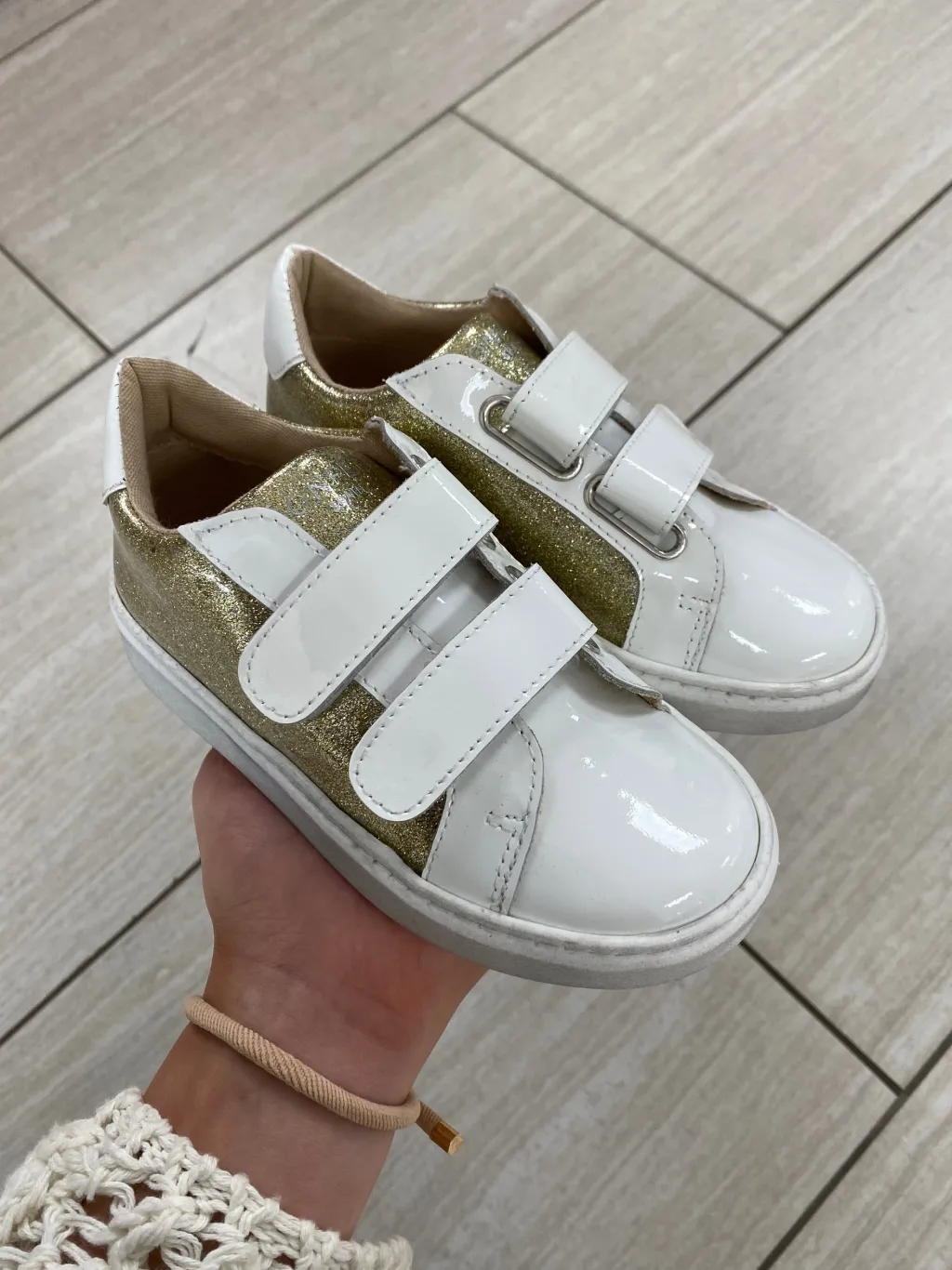 Confetti White and Gold Patent Sneaker Outlet