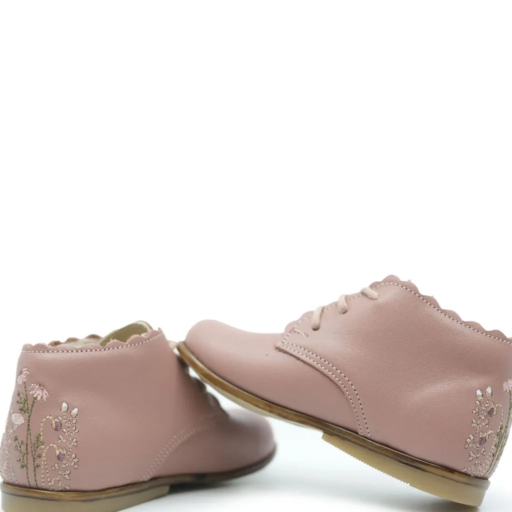 Emel Rose Scalloped Embroidered Baby Bootie Clearance