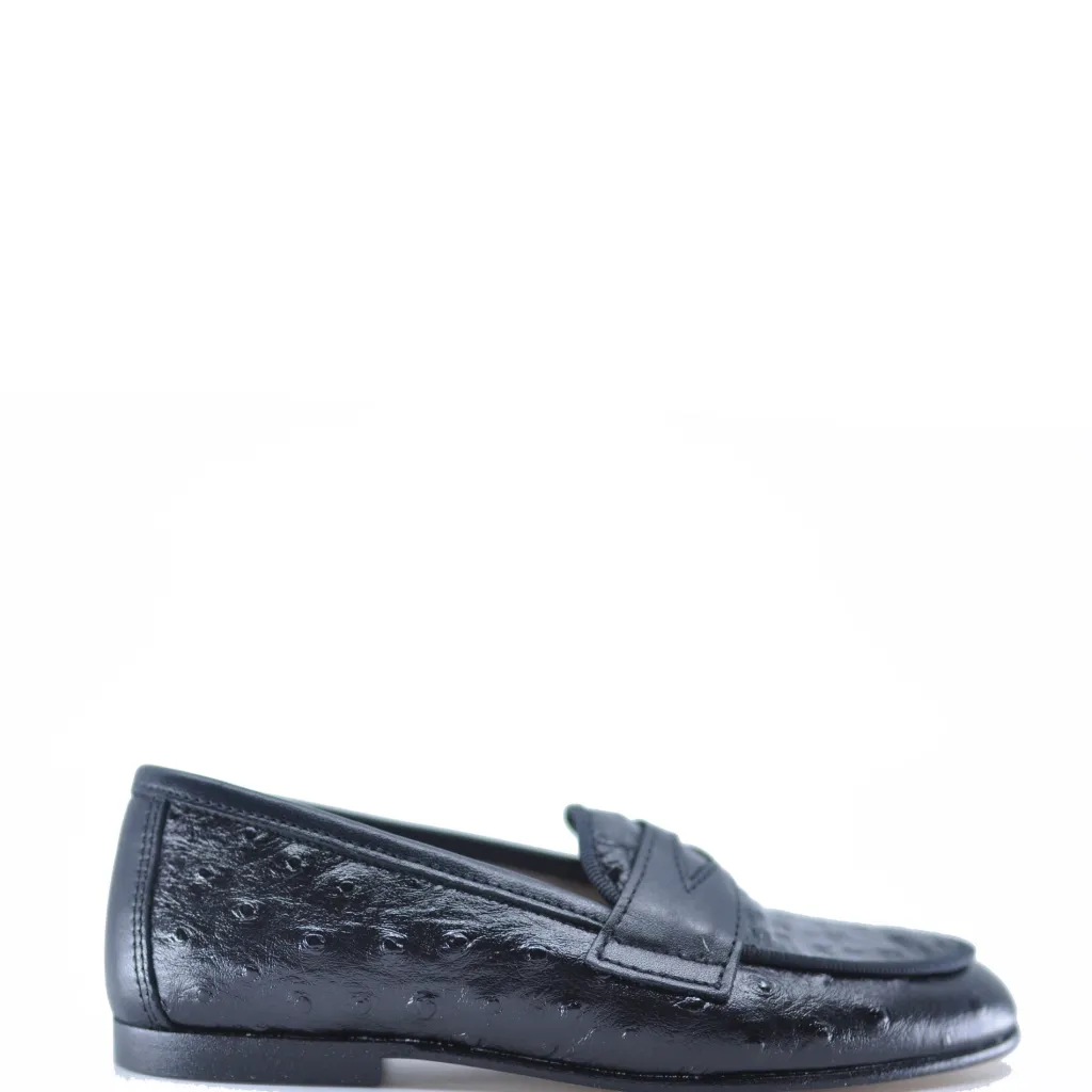 Hoo Black Ostrich Penny Loafer Fashion