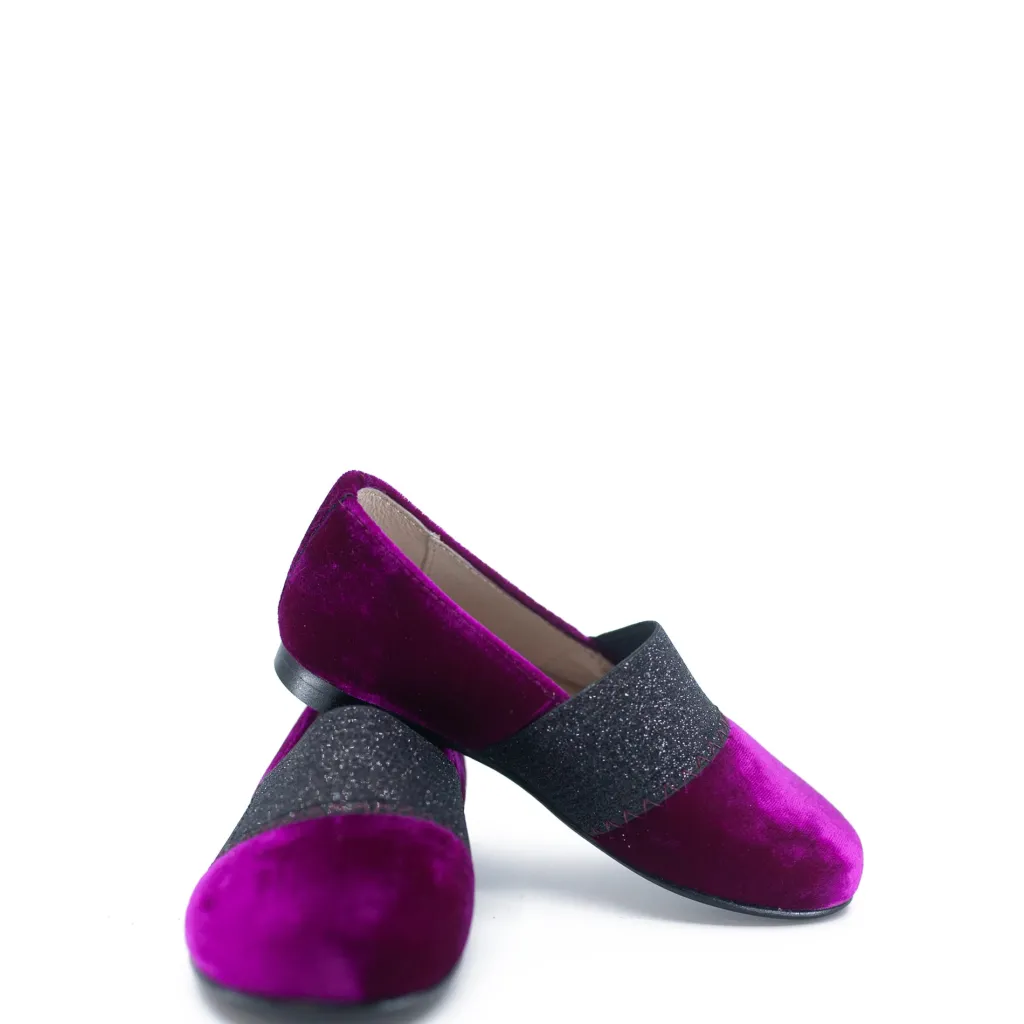 Hoo Fuchsia Velvet Sparkle Elastic Loafer Fashion