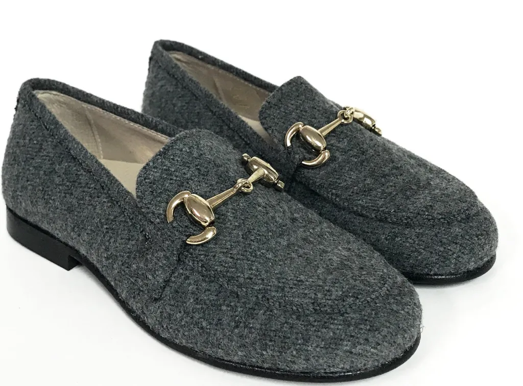 Hoo Gray Wool Chain Loafer New
