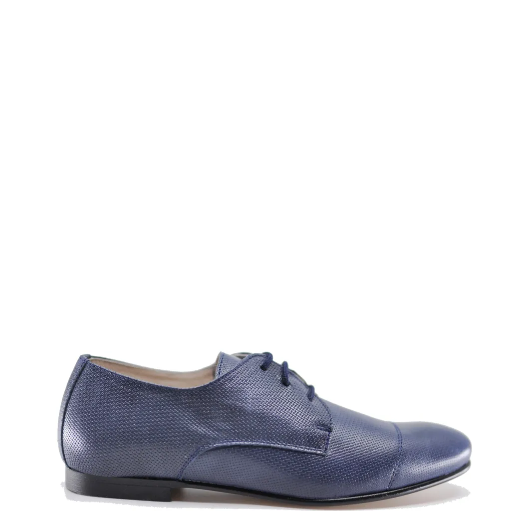 Hoo Navy Textured Leather Lace-Up Outlet