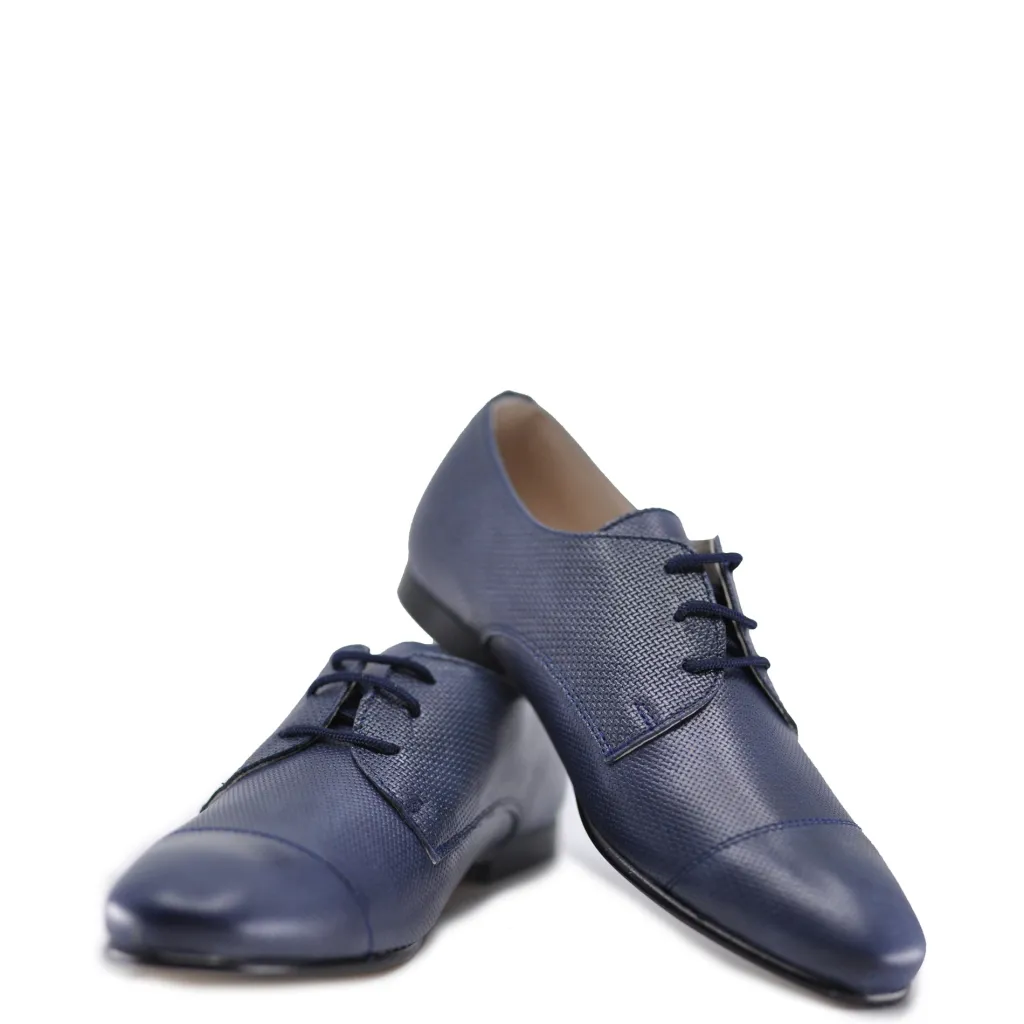 Hoo Navy Textured Leather Lace-Up Outlet