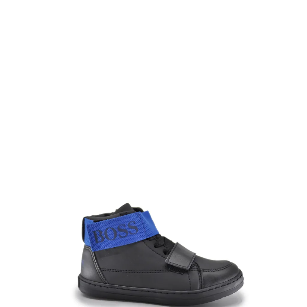 HUGO BOSS Black Leather and Royal Blue Sneaker Discount