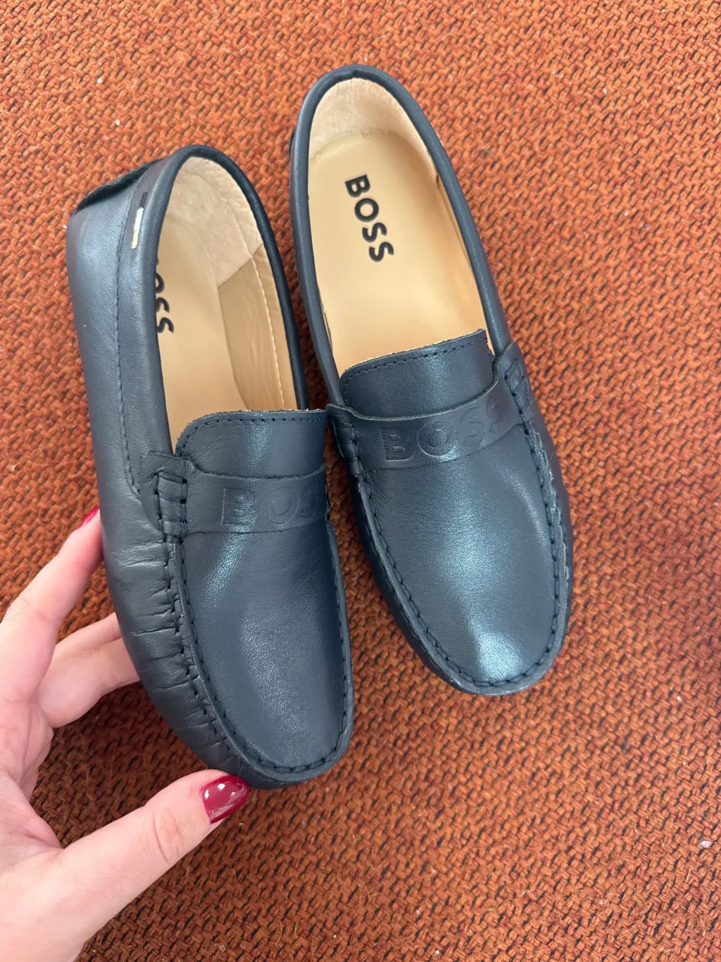 HUGO BOSS Blue Leather Logo Loafer New