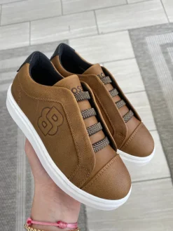 HUGO BOSS Brown Leather B Elastic Sneaker Clearance