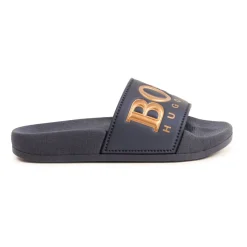 HUGO BOSS Navy and Gold Logo Slides Discount