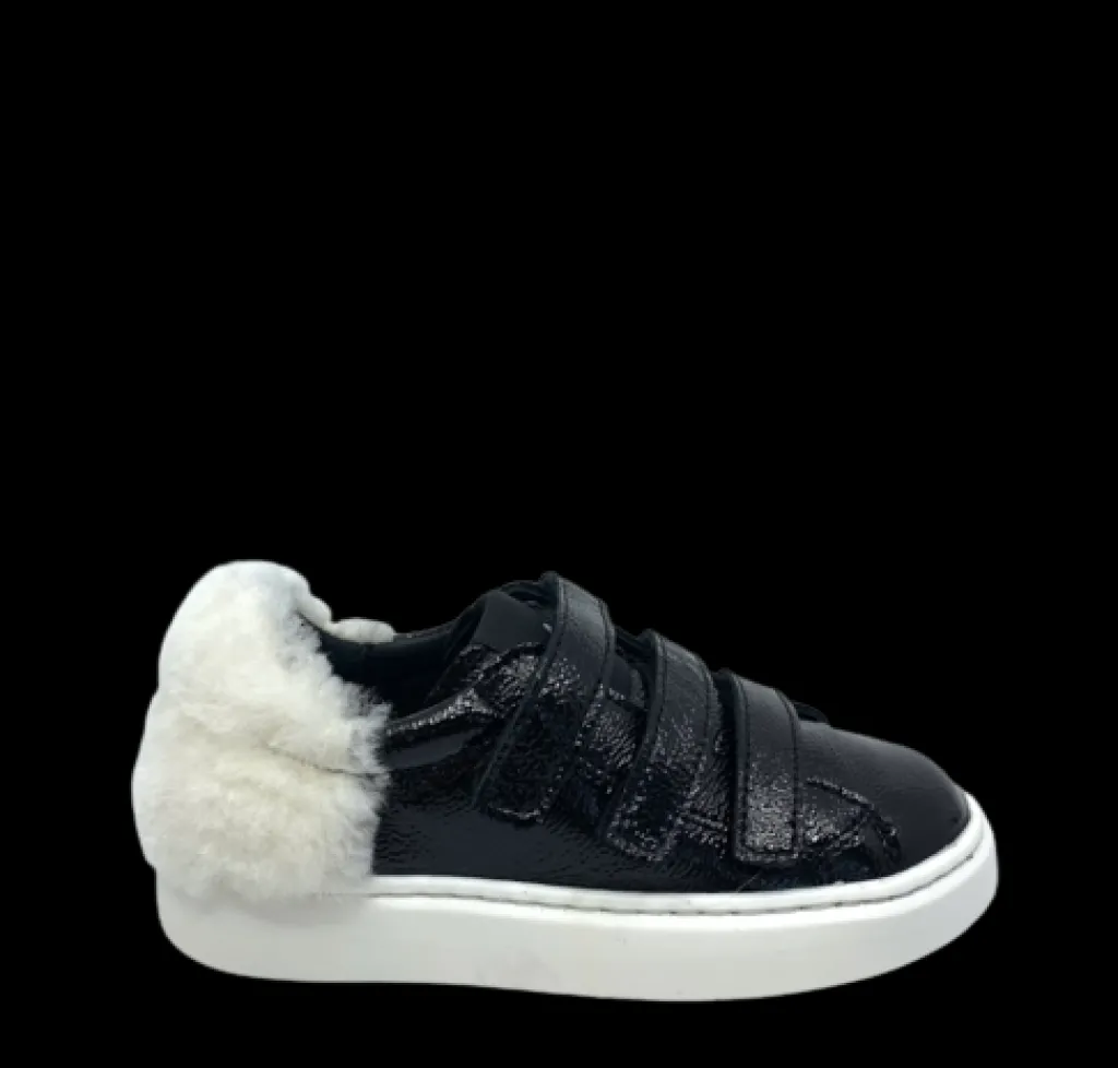 MAA Black Patent and White Fur Velcro Sneaker Online