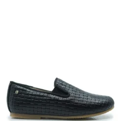 Manuela De Juan Manuela Black Leather Weave Smoking Loafer New