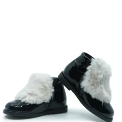 Manuela De Juan Manuela Black Patent and White Fur Baby Bootie Clearance