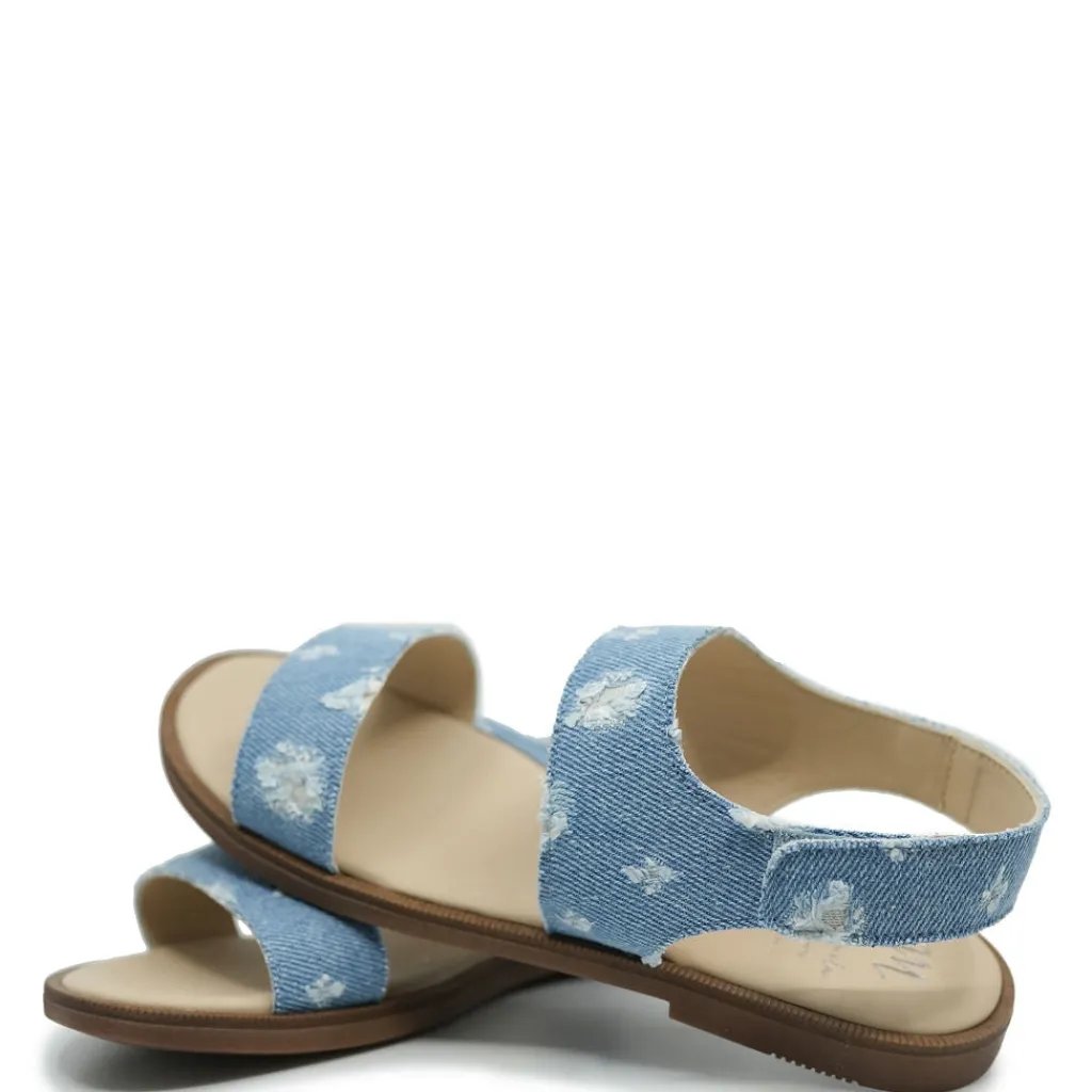 Manuela De Juan Manuela Blue Denim Velcro Sandal New