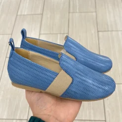 Manuela De Juan Manuela Blue Herringbone Elastic Smoking Loafer Hot
