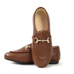 Manuela De Juan Manuela Brown Pebbled Buckle Loafer Hot