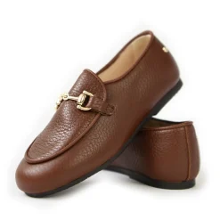 Manuela De Juan Manuela Brown Pebbled Buckle Loafer Hot