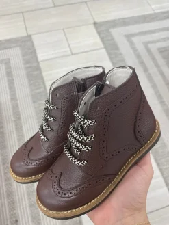 Manuela De Juan Manuela Chocolate Pebbled Wingtip Bootie Clearance