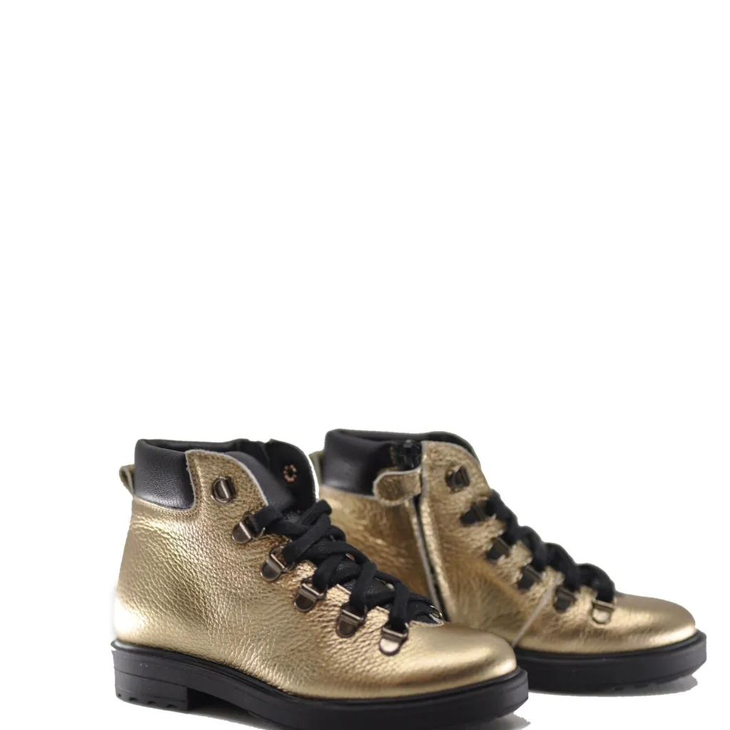Manuela De Juan Manuela Gold and Black Combat Bootie Clearance