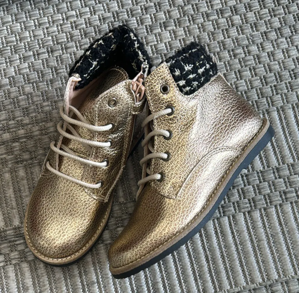 Manuela De Juan Manuela Gold Pebbled Leather Boot Clearance