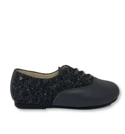 Manuela De Juan Manuela Grey Leather and Tweed Derby New