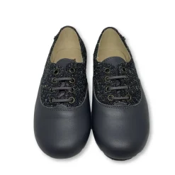 Manuela De Juan Manuela Grey Leather and Tweed Derby New