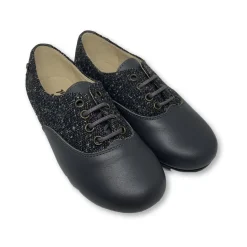 Manuela De Juan Manuela Grey Leather and Tweed Derby New
