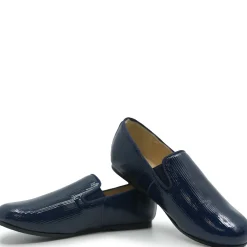 Manuela De Juan Manuela Navy Line Patent Smoking Loafer New