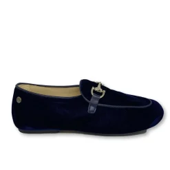 Manuela De Juan Manuela Navy Velvet Chain Loafer New