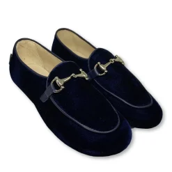 Manuela De Juan Manuela Navy Velvet Chain Loafer New