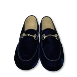 Manuela De Juan Manuela Navy Velvet Chain Loafer New