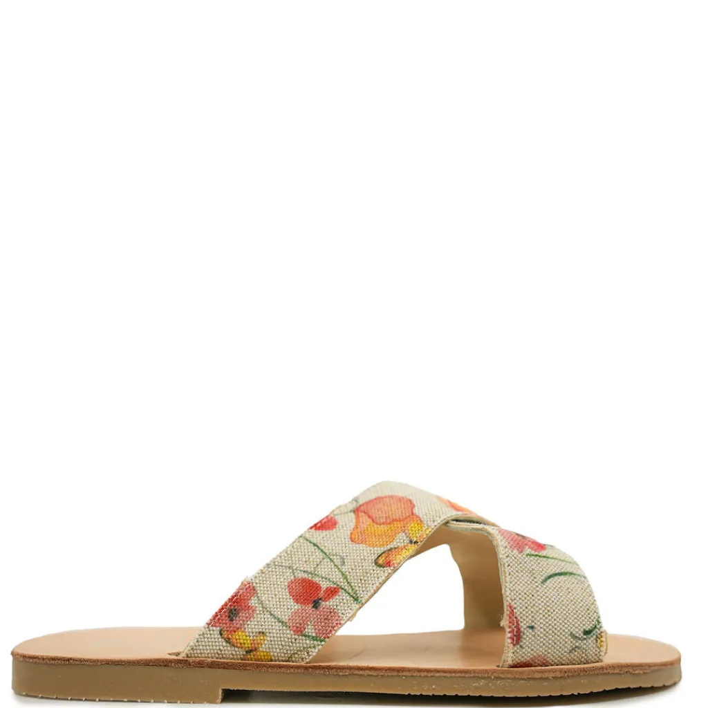 Manuela De Juan Manuela Tangerine Floral Criss Cross Slide Outlet