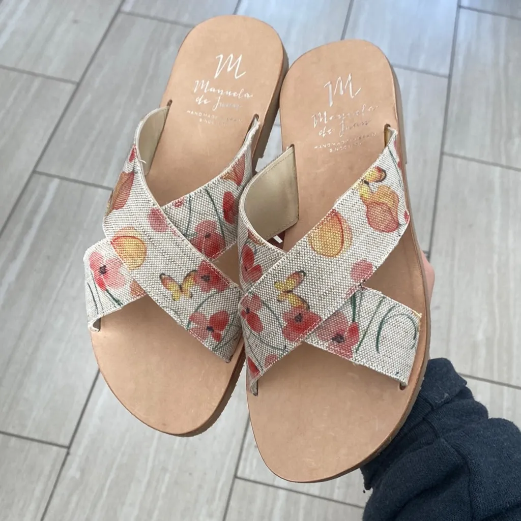 Manuela De Juan Manuela Tangerine Floral Criss Cross Slide Outlet