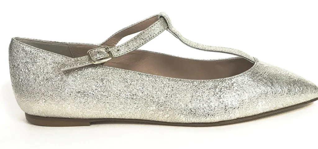 Marian Silver Crackle T-Strap Clearance