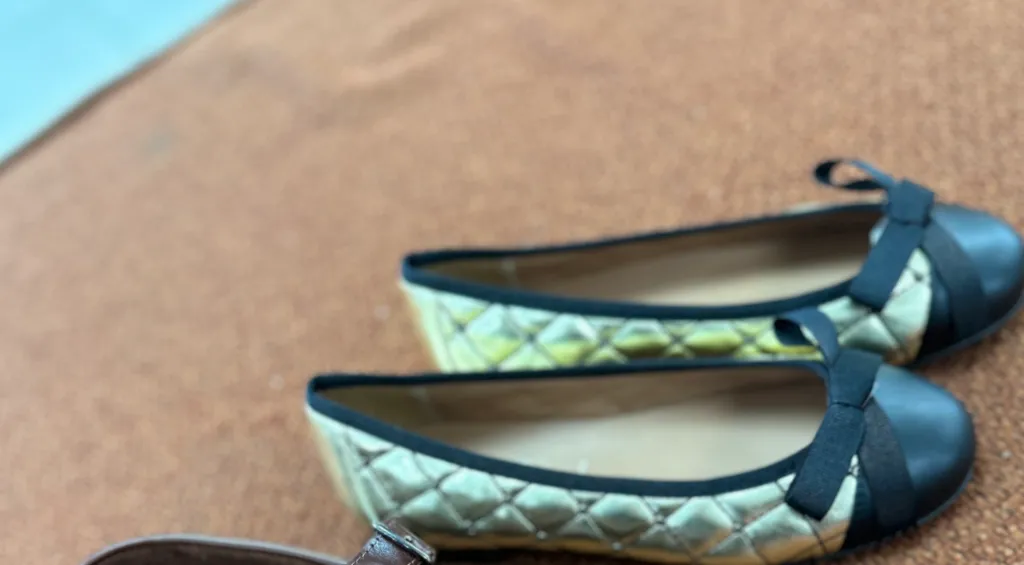 Papanatas Black and Gold Studded Captoe Flat New